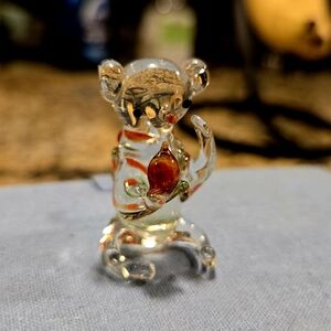 Glass Monkey Figurine with Red Fruit